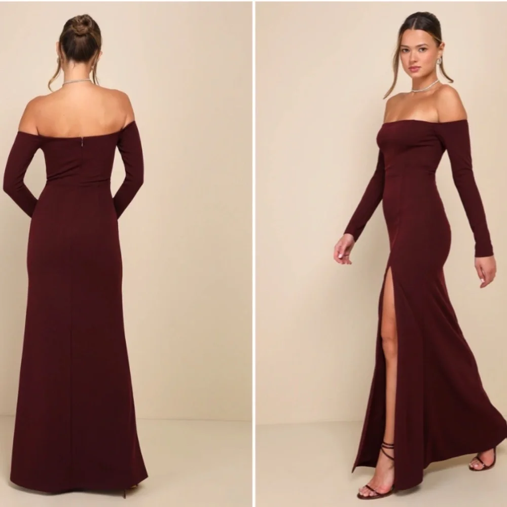 LULU's Sexy Chic Long Sleeve Off the Shoulder Romantic Bridesmaid Wedding Gown